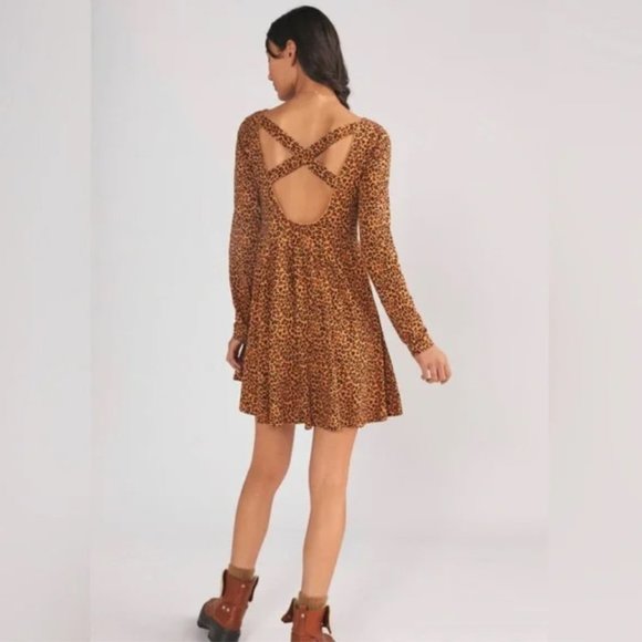 Anthropologie Daily Practice Leopard Print Square-Neck Mini Dress - Picture 1 of 5